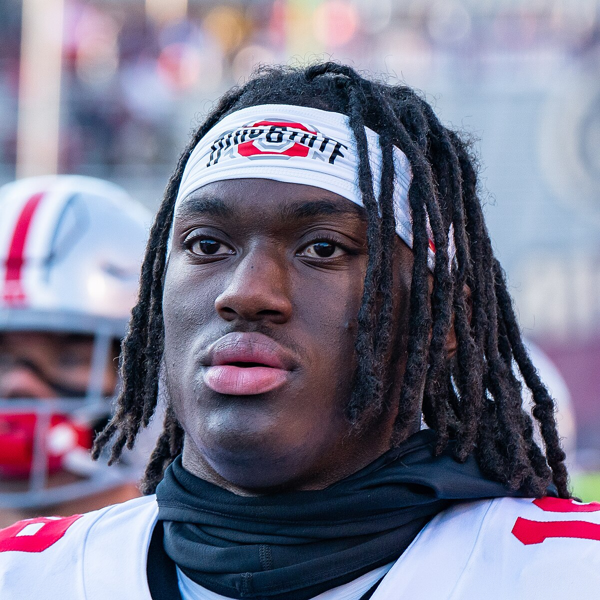 A picture of Marvin Harrison Jr. in his Ohio State jersey. He was drafted with the number four draft pick by the Arizona Cardinals in the 2024 NFL Draft.